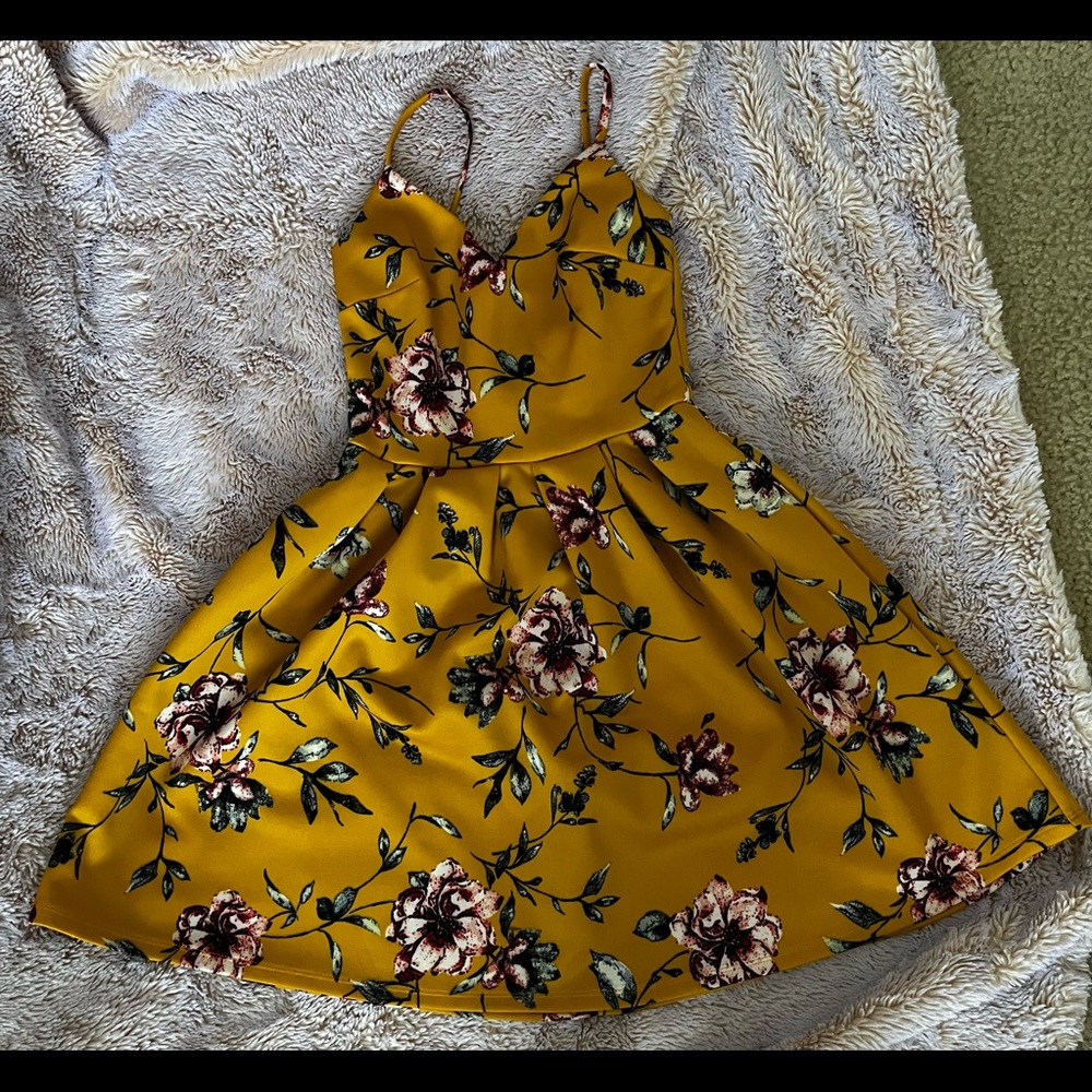 Mustard Yellow floral Childs dress